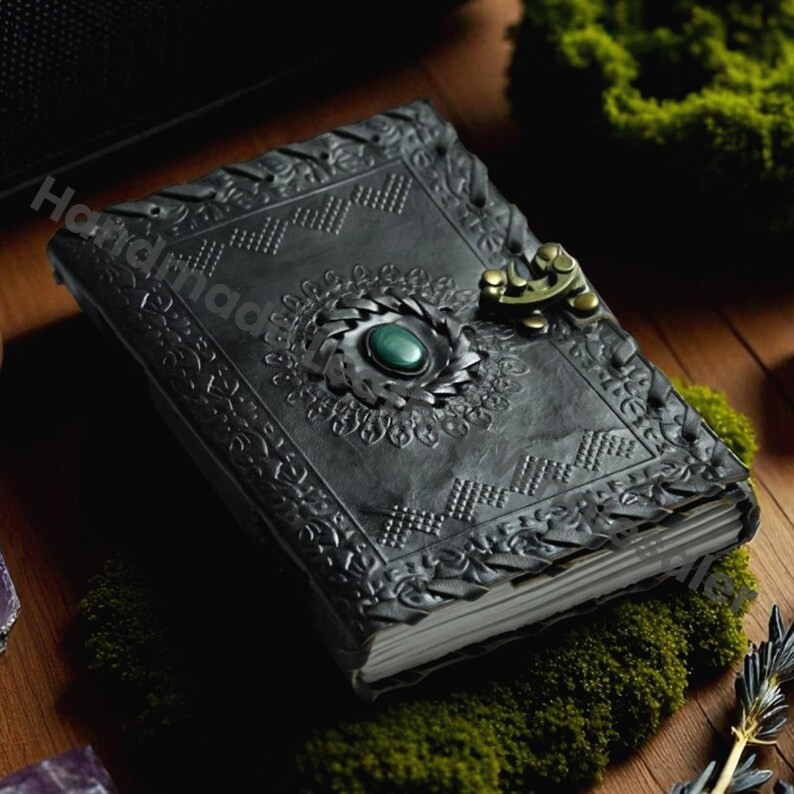 Embossed Leather Book of Shadows: Lapis Lazuli Grimoire Journal