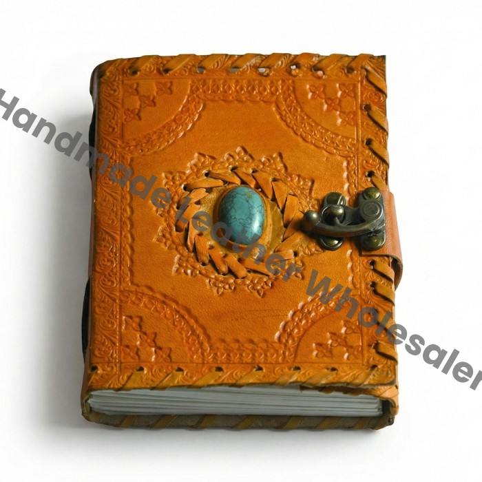 Embossed Leather Book of Shadows: Lapis Lazuli Grimoire Journal