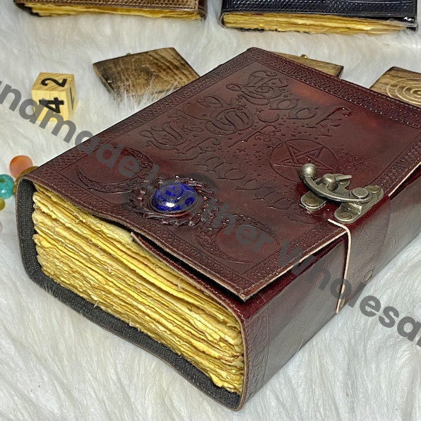Embossed Leather Book of Shadows: Lapis Lazuli Grimoire Journal