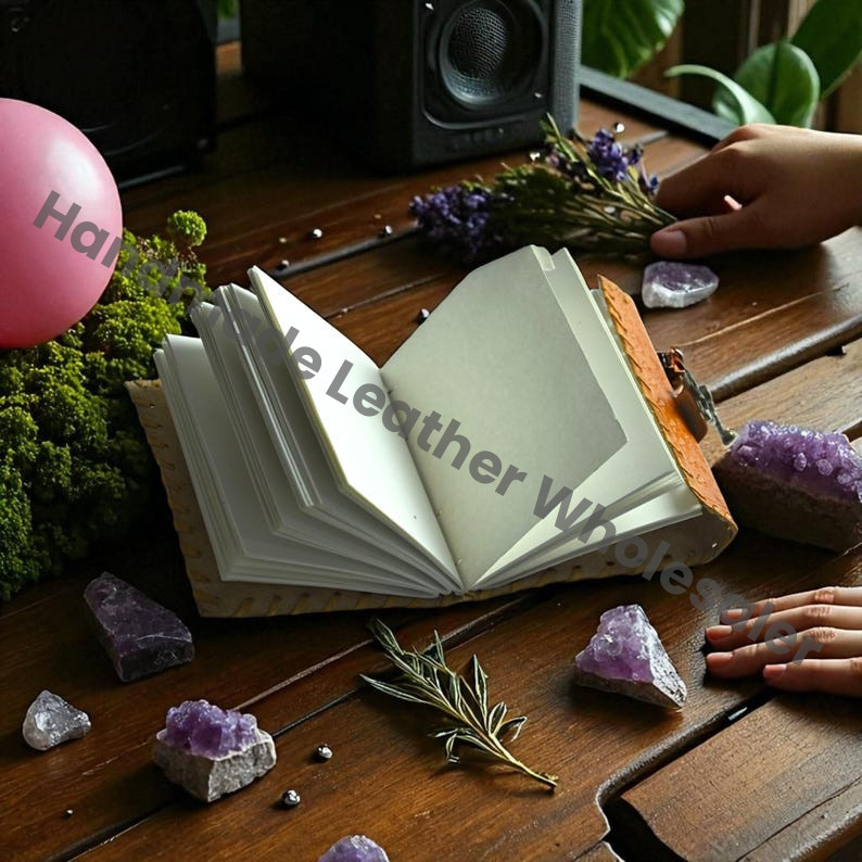 Embossed Leather Book of Shadows: Lapis Lazuli Stone Grimoire Journal