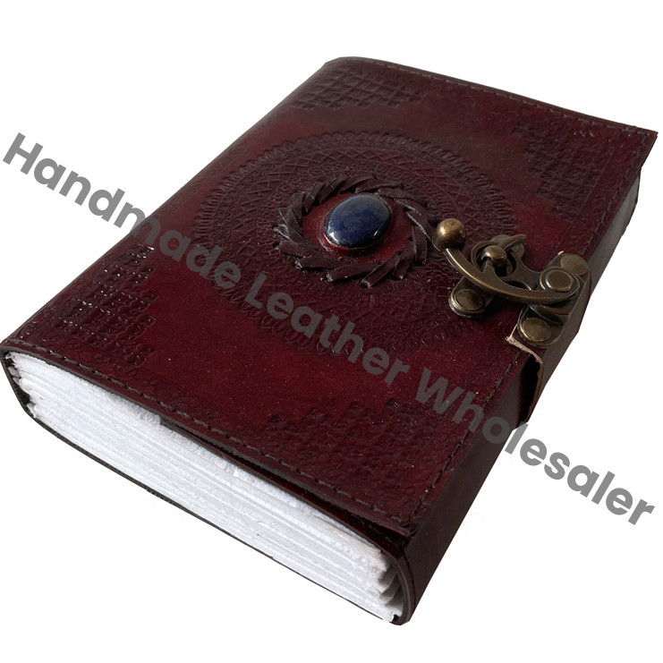 Embossed Leather Brown Stone Unlined Clasp Book Shadows Recyclable Handmade Paper C Lock Notebook Organizer Planner Gift Custom