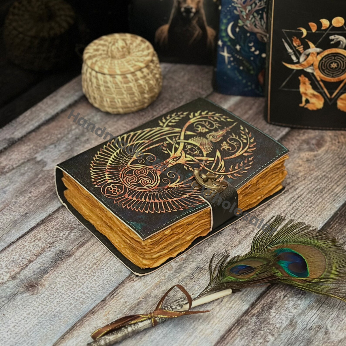 Embossed Leather Grimoire Journal: Blank Book of Shadows, Spellbook
