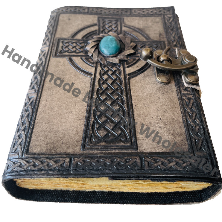 Embossed Leather Journal Antique Book of Shadows Celtic Cross Symbol Leather Notebook Non Refillable Journal With Antique Lock