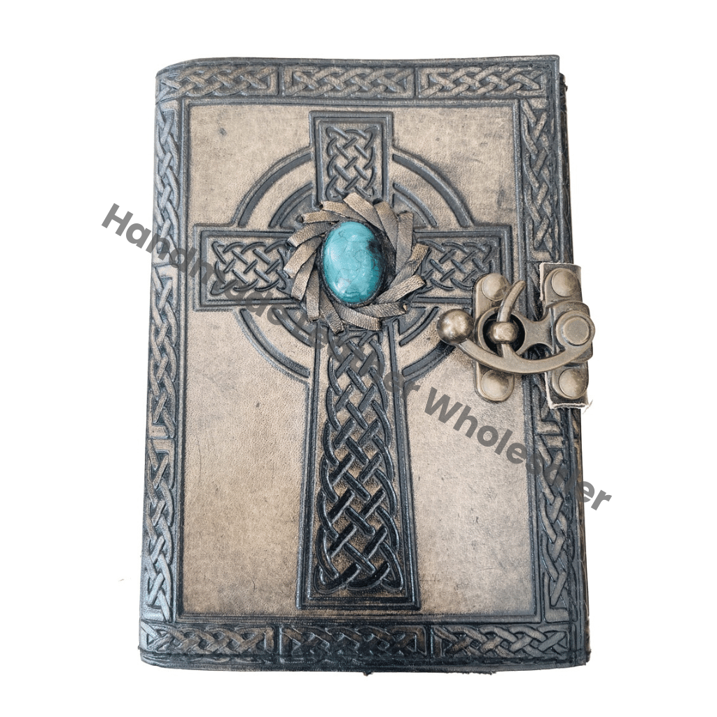 Embossed Leather Journal Antique Book of Shadows Celtic Cross Symbol Leather Notebook Non Refillable Journal With Antique Lock