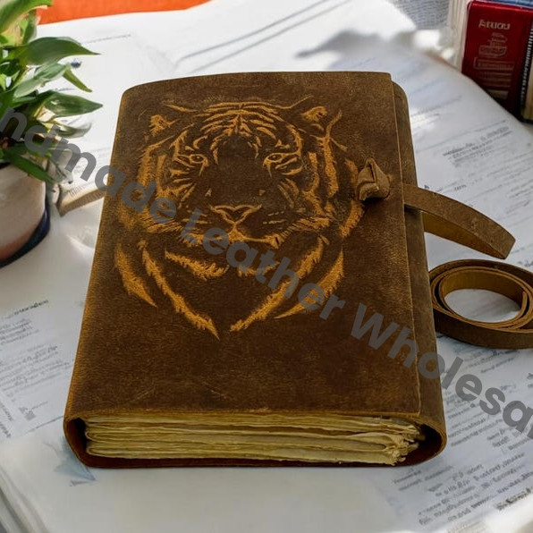 Embossed Leather Journal Tiger Animal Notepad, Prowling Tiger Notebook Vintage Travel Journal Junk Journal gifts for him her