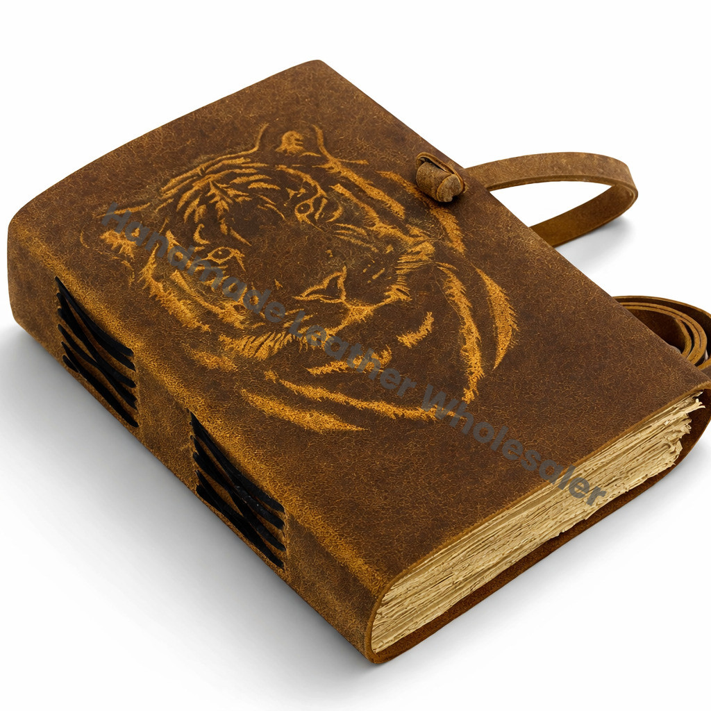 Embossed Leather Journal Tiger Animal Notepad, Prowling Tiger Notebook Vintage Travel Journal Junk Journal gifts for him her