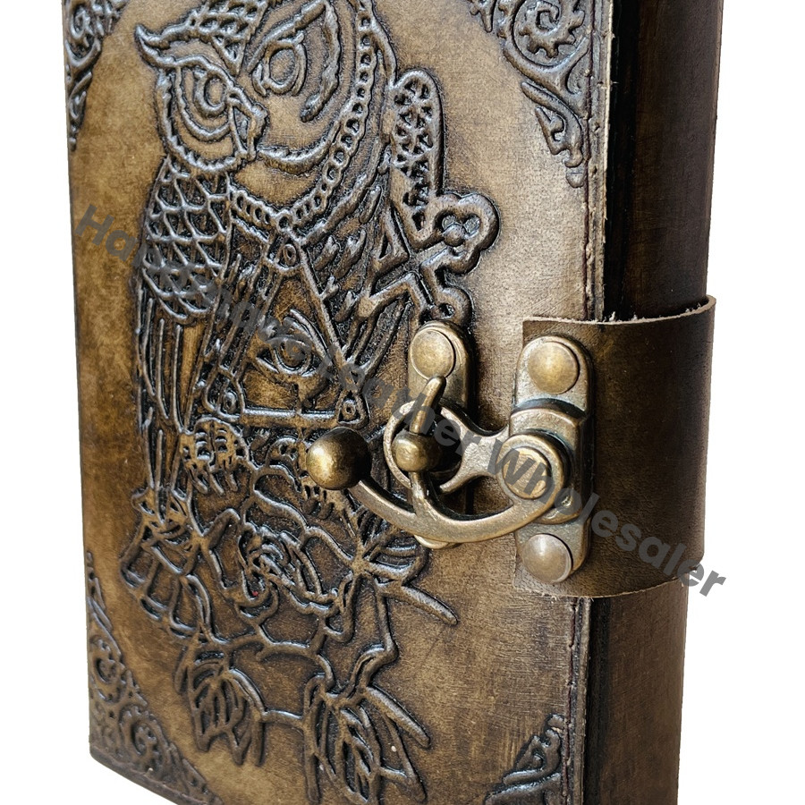 Embossed Leather Journals with Dream Catcher and Owl Embossing Pattern Vintage Leather Journal Spell Books Large Notebooks