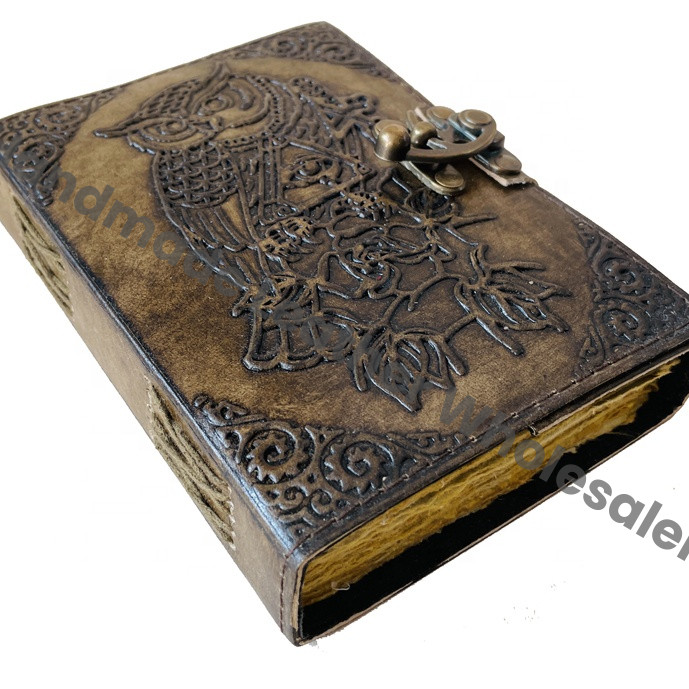 Embossed Leather Journals with Dream Catcher and Owl Embossing Pattern Vintage Leather Journal Spell Books Large Notebooks