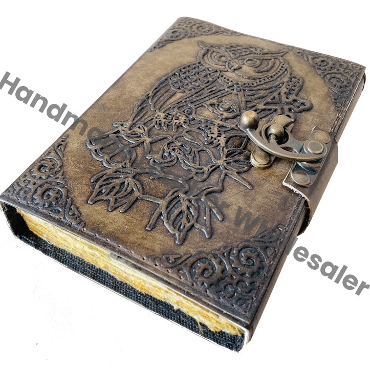 Embossed Leather Journals with Dream Catcher and Owl Embossing Pattern Vintage Leather Journal Spell Books Large Notebooks