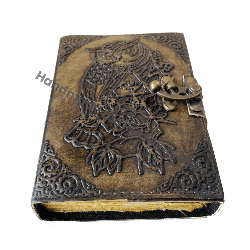 Embossed Leather Journals with Dream Catcher and Owl Embossing Pattern Vintage Leather Journal Spell Books Large Notebooks