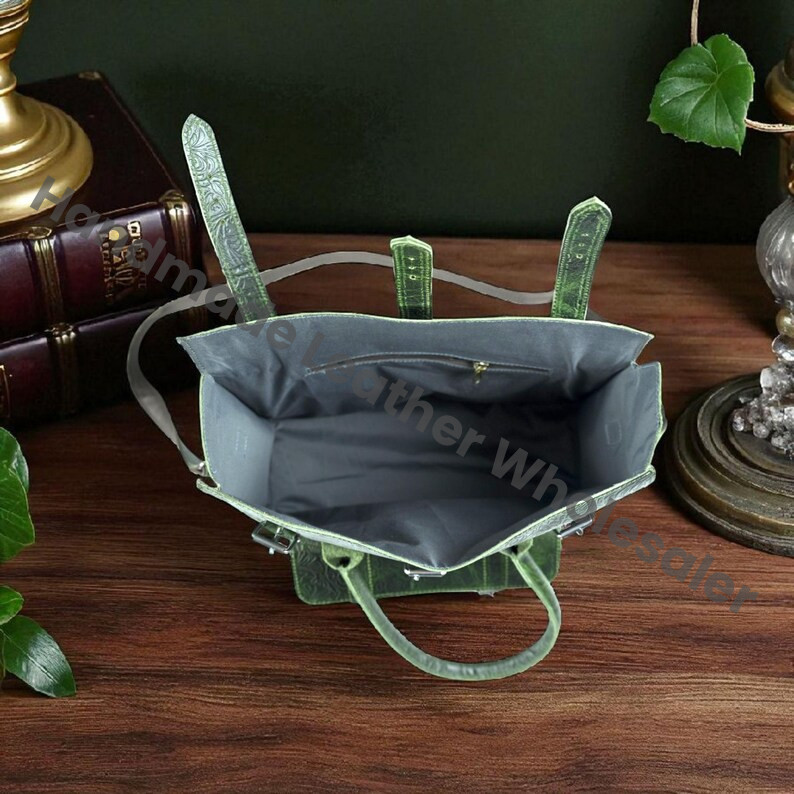 Embossed Leather Satchel Bag: Vintage Floral Design, Crossbody Tote