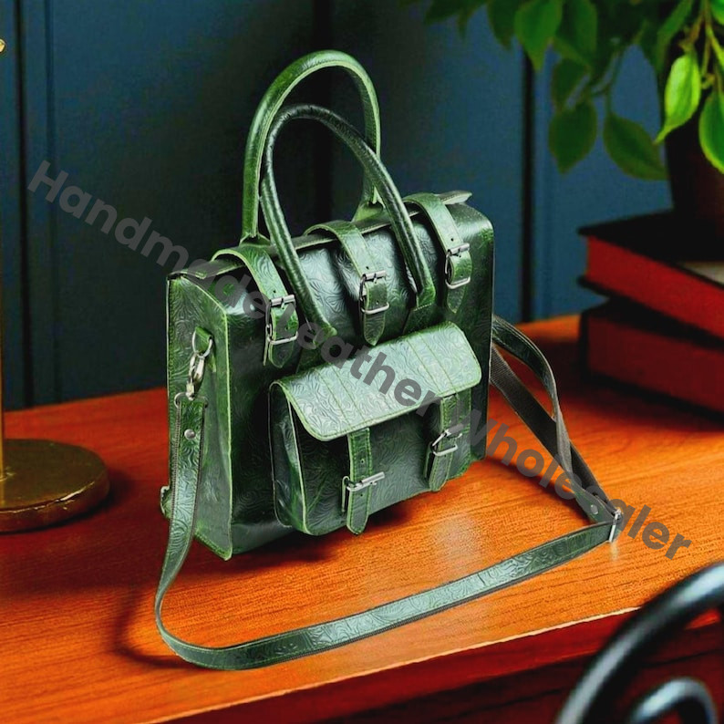 Embossed Leather Satchel Bag: Vintage Floral Design, Crossbody Tote