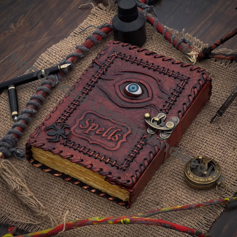 Embossed Leather Spell Book - Evil Eye Grimoire Journal