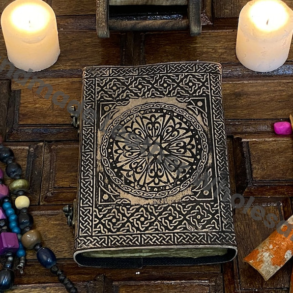 Embossed Leather Spell Book: Handmade Journal with Lock