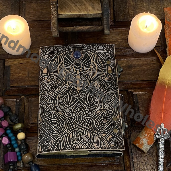 Embossed Leather Spell Book: Handmade Journal with Lock