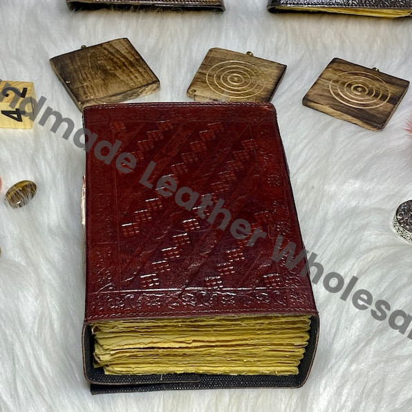 Embossed Wolf Leather Journal: Lapis Lazuli Stone, Antique Paper