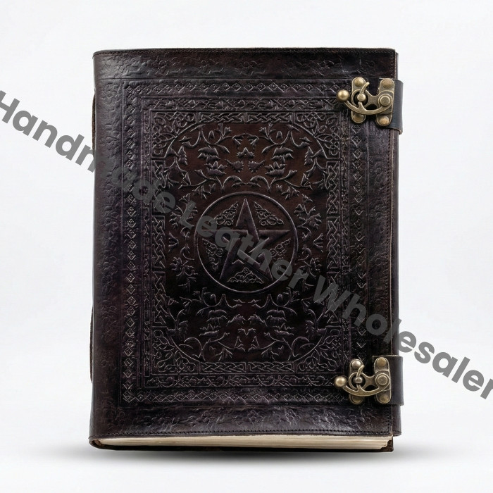 Extra Large Embossed Pentacle Leather Journal, Book of Shadows, Grimoire