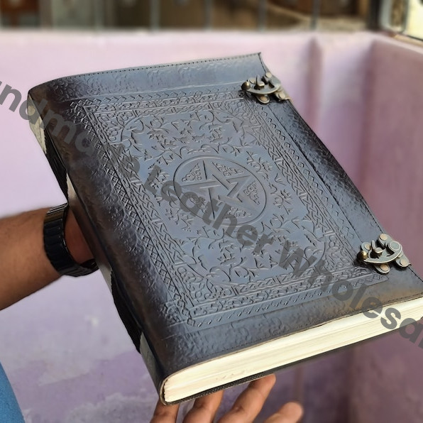Extra Large Embossed Pentacle Leather Journal, Book of Shadows, Grimoire