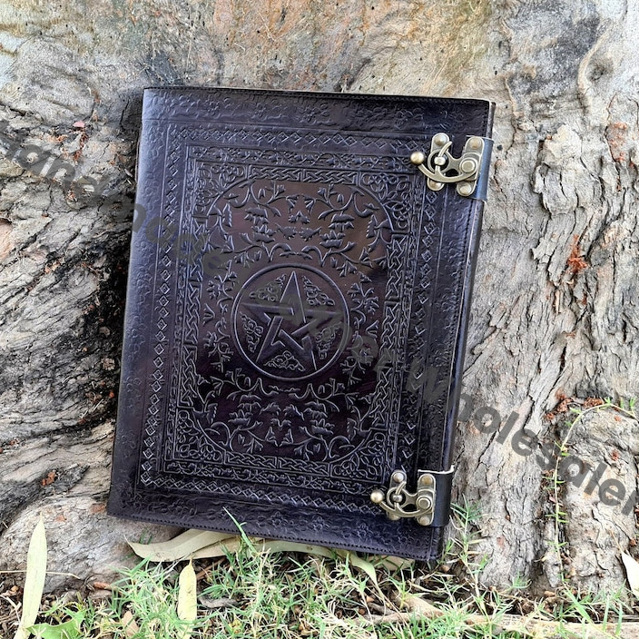 Extra Large Embossed Pentacle Leather Journal, Book of Shadows, Grimoire