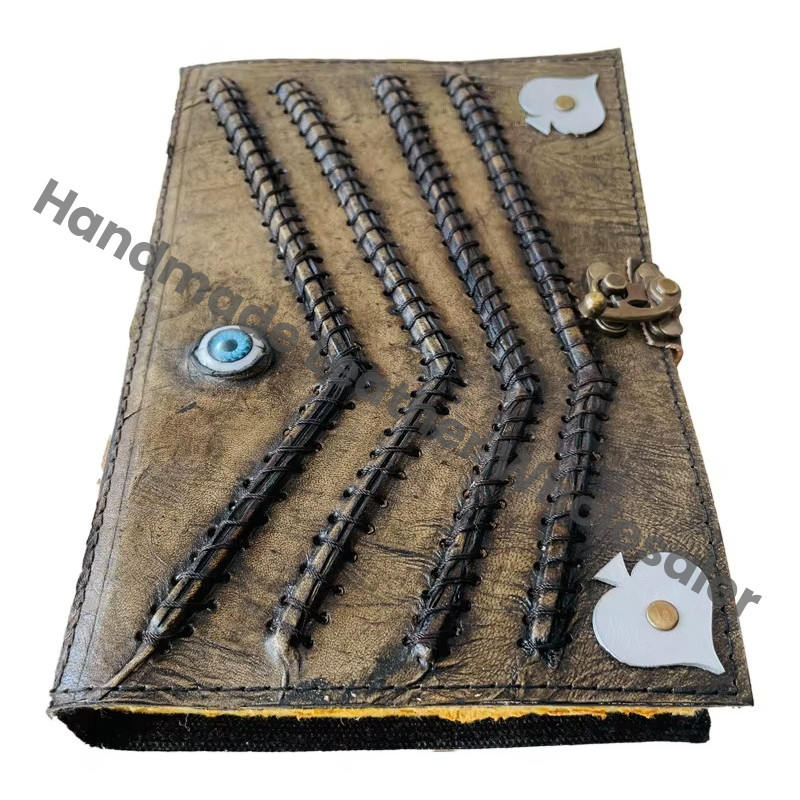 Eye Hocus Pocus Vintage Leather Address Book Handmade Embossed Deckle Art Paper Eco-friendly Celtic Wiccan Gift Notebook