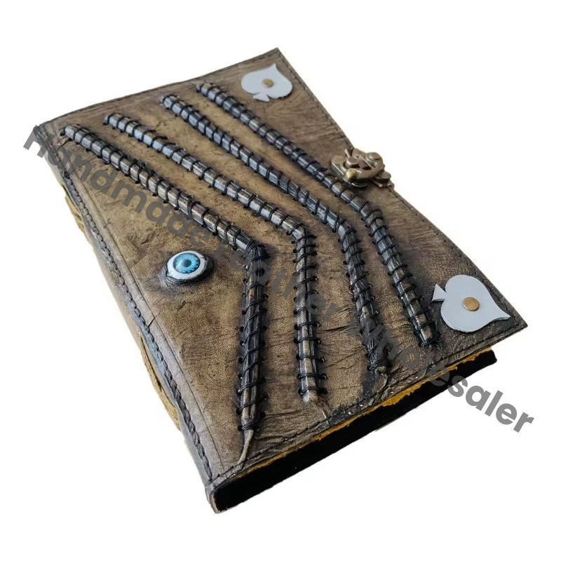 Eye Hocus Pocus Vintage Leather Address Book Handmade Embossed Deckle Art Paper Eco-friendly Celtic Wiccan Gift Notebook
