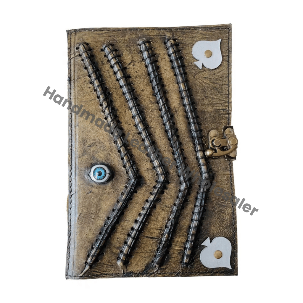 Eye Hocus Pocus Vintage Leather Address Book Handmade Embossed Deckle Art Paper Eco-friendly Celtic Wiccan Gift Notebook