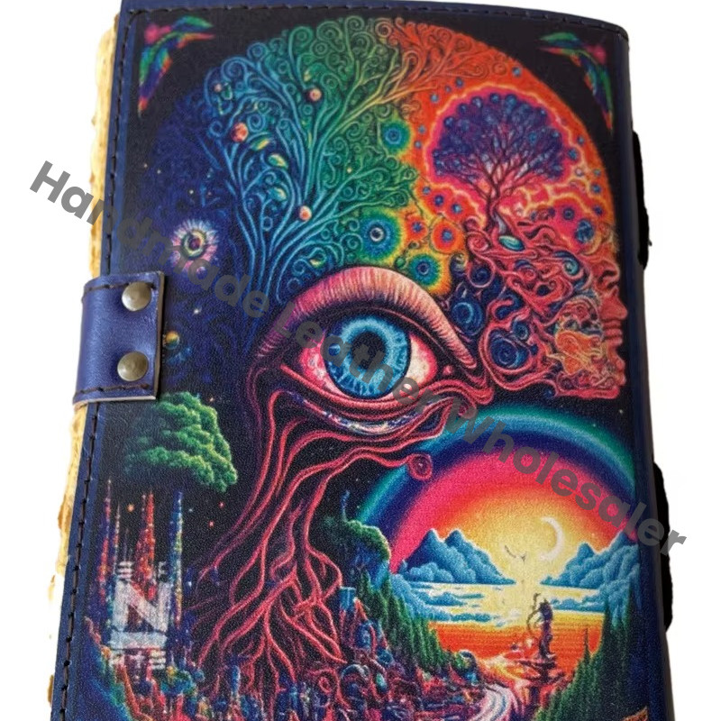 Eye Horus Handmade Leather Hard Cover Printed Journal Retro Collage Poster Design Cotton Vintage Paper Notebook Gift