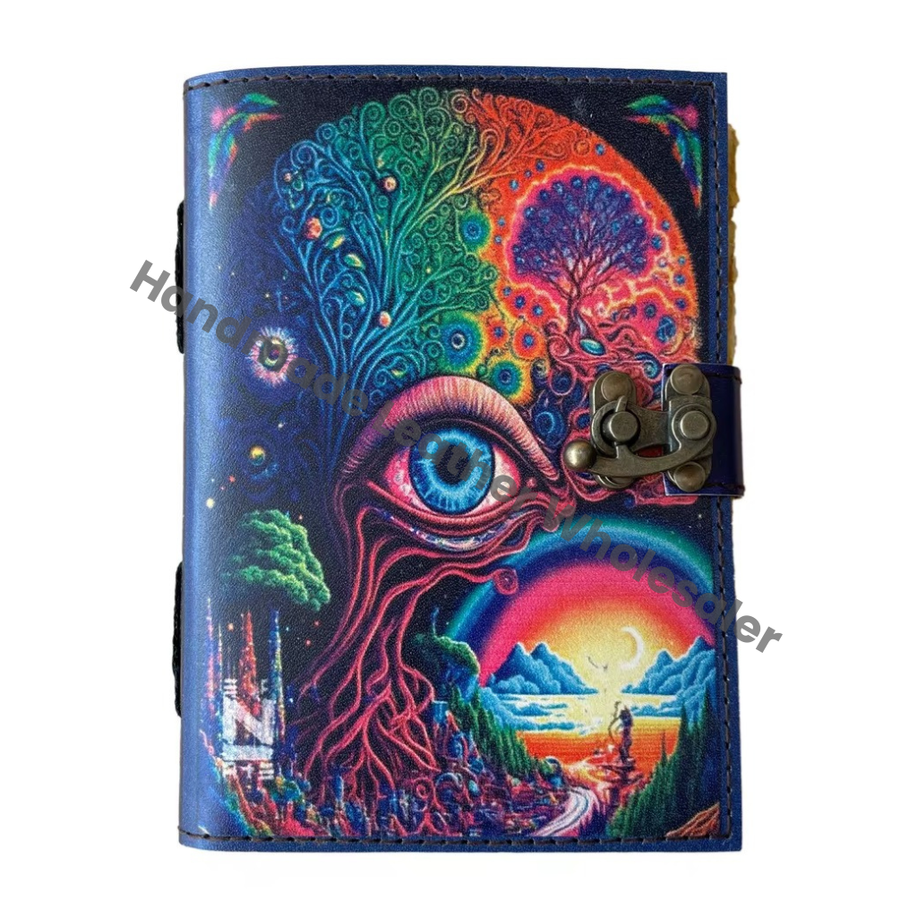 Eye Horus Handmade Leather Hard Cover Printed Journal Retro Collage Poster Design Cotton Vintage Paper Notebook Gift