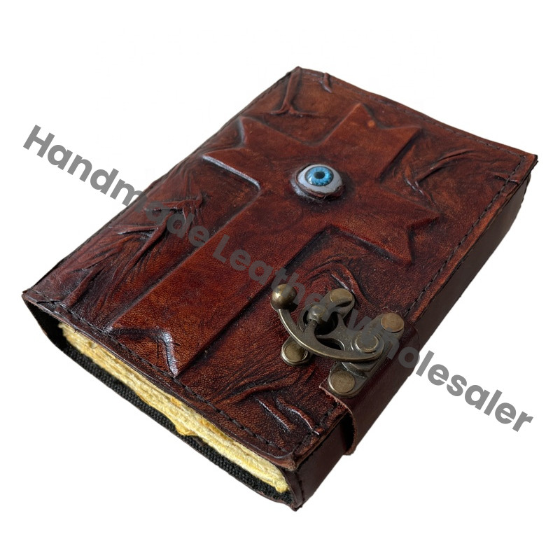 Eye Leather Antique Handmade Deckle Edge Paper Cross Brown Vintage Hardcover Journal Sketchbook Book Charmed Spell Wiccan