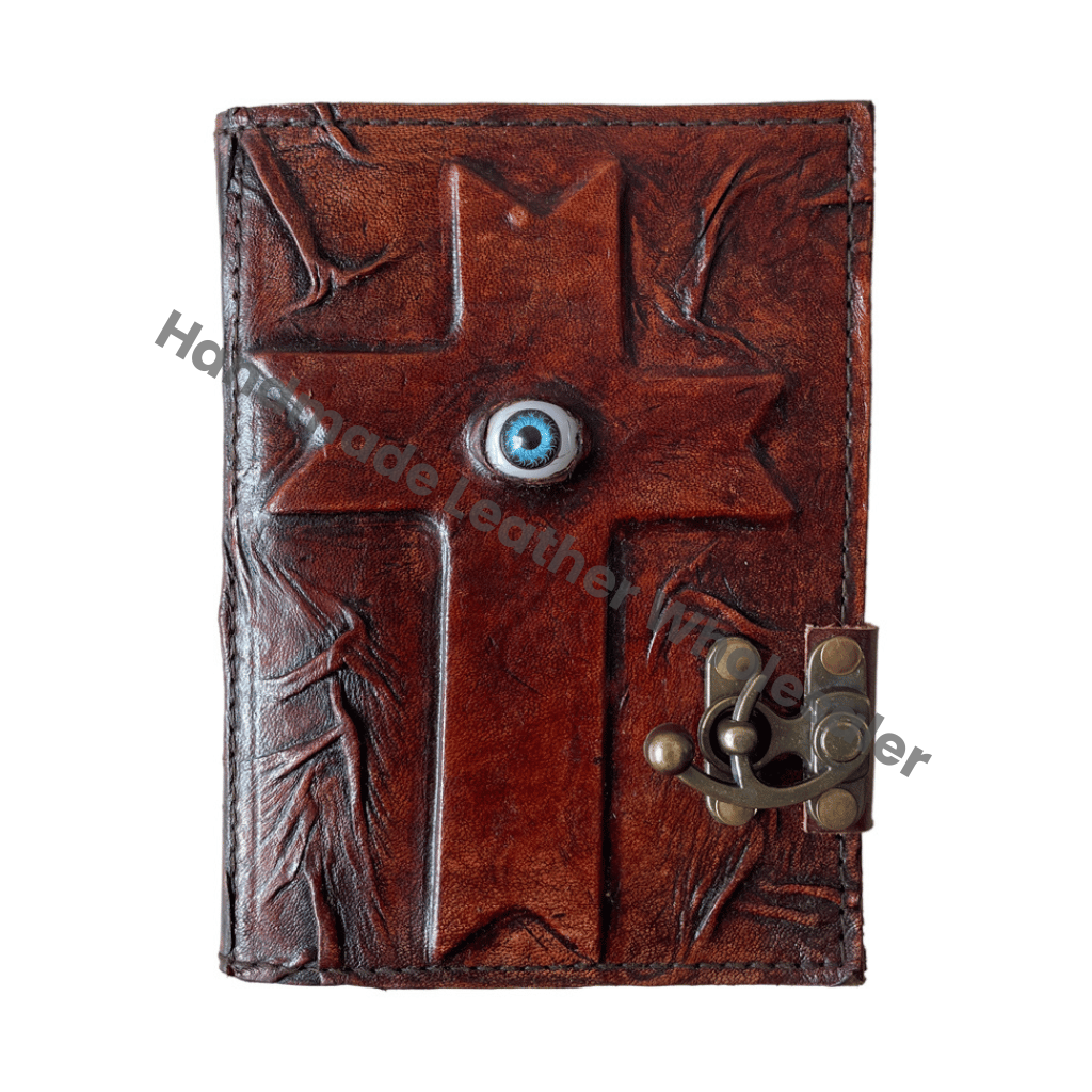 Eye Leather Antique Handmade Deckle Edge Paper Cross Brown Vintage Hardcover Journal Sketchbook Book Charmed Spell Wiccan