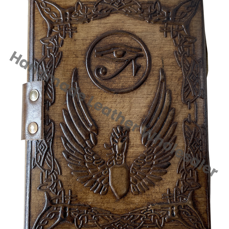 Eye of Horus Vintage Leather Journal Antique Celtic Deckle Edge Paper Charcoal Embossed Sketchbook Handmade Book of Charmed