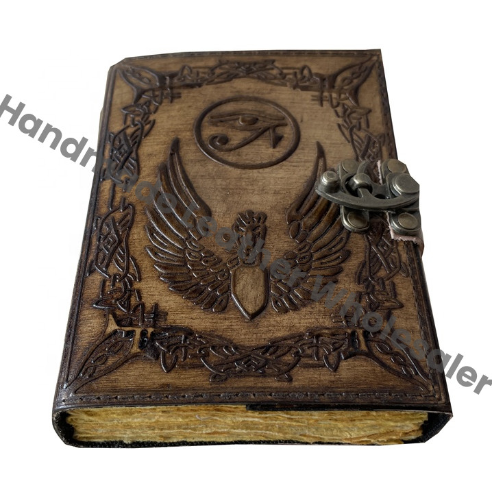 Eye of Horus Vintage Leather Journal Antique Celtic Deckle Edge Paper Charcoal Embossed Sketchbook Handmade Book of Charmed