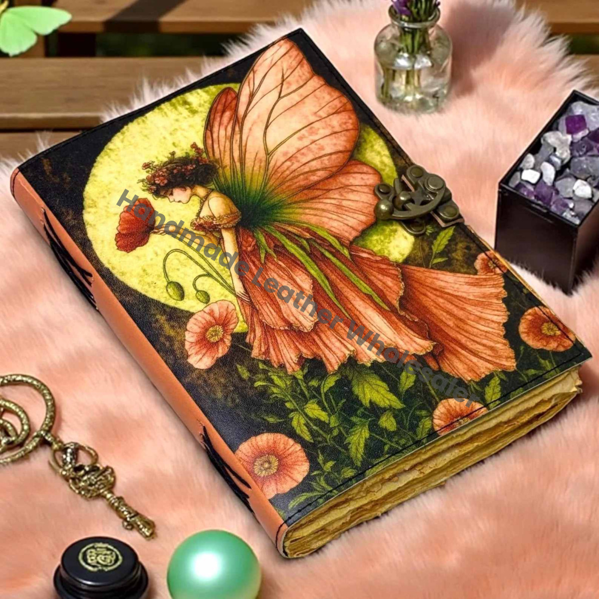 Fairy Leather Grimoire Journal – Book of Shadows, Vintage Witchcraft Spellbook, Wiccan Pagan Gothic Magic Diary