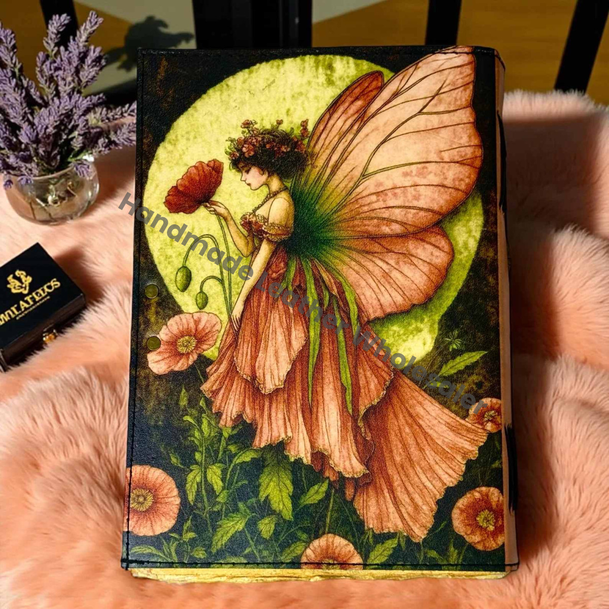 Fairy Leather Grimoire Journal – Book of Shadows, Vintage Witchcraft Spellbook, Wiccan Pagan Gothic Magic Diary