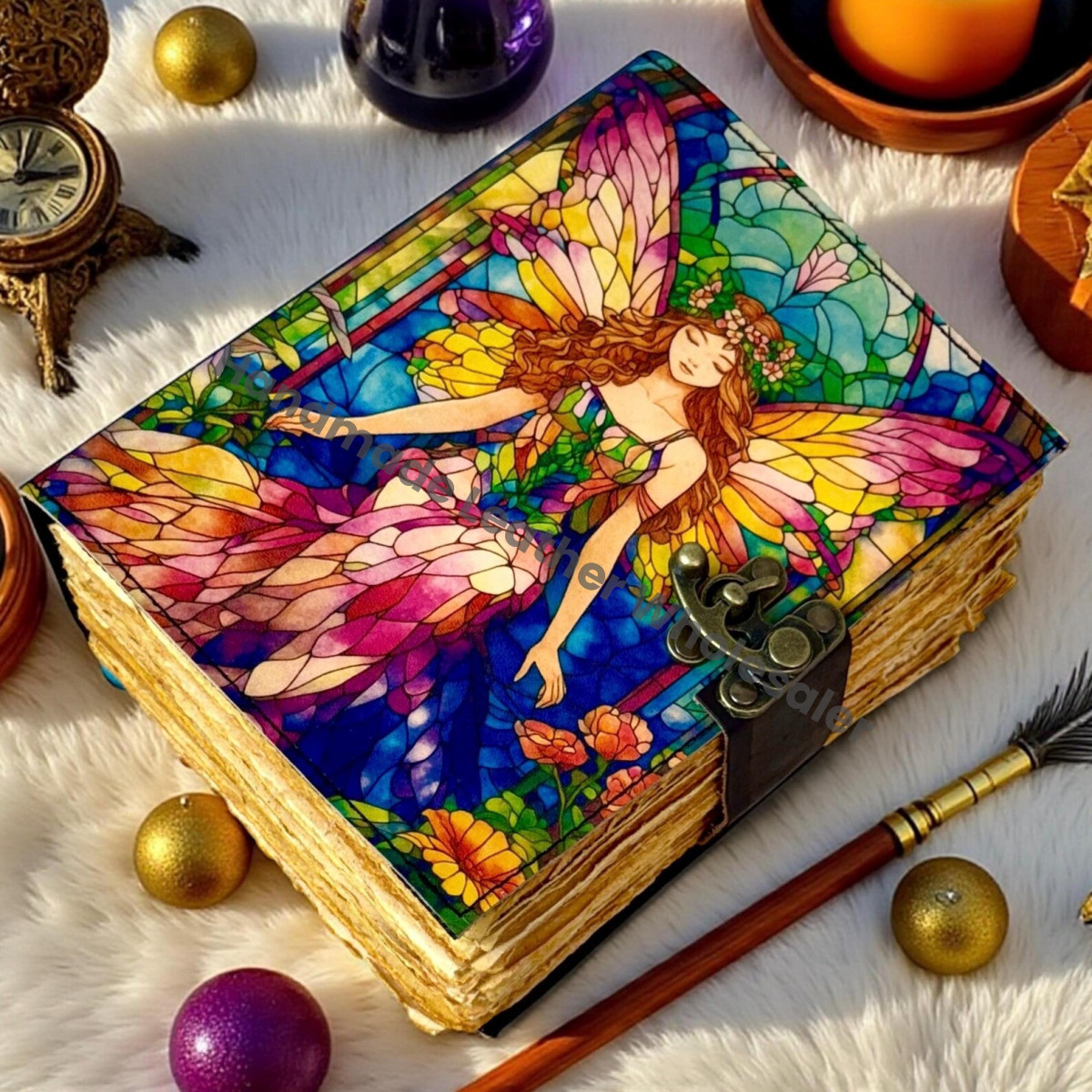 Fairy Leather Grimoire Journal – Book of Shadows, Vintage Witchcraft Spellbook, Wiccan Pagan Gothic Witchy