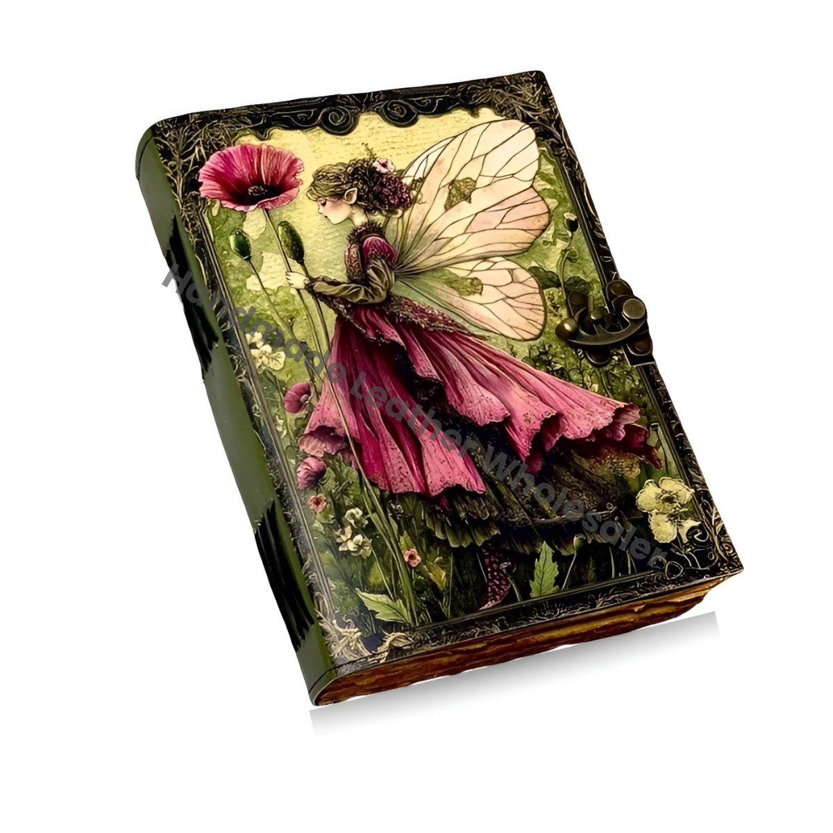 Fairy Leather Grimoire – Refillable Book of Shadows, Vintage Witchcraft Spellbook, Wiccan Pagan Journal, Gothic Magic Diary Gift