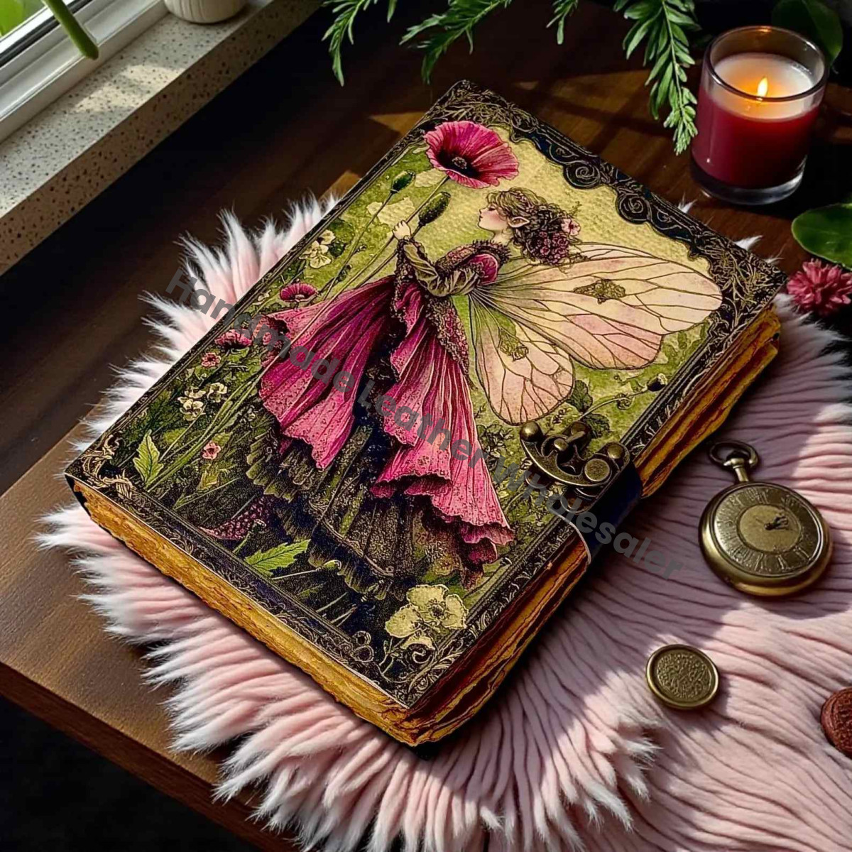 Fairy Leather Grimoire – Refillable Book of Shadows, Vintage Witchcraft Spellbook, Wiccan Pagan Journal, Gothic Magic Diary Gift