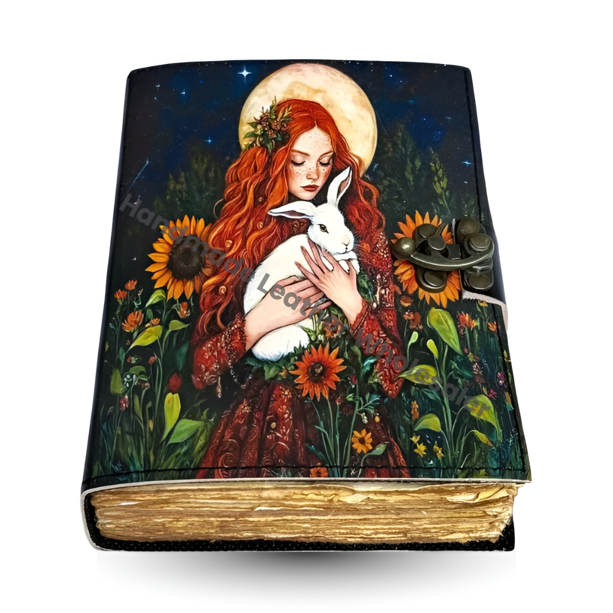 Fairy Leather Journal – Handmade Book of Shadows, Antique Lock