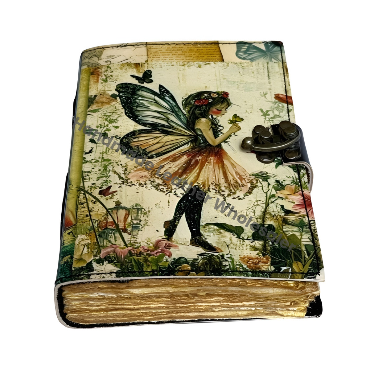Fairy Leather Journal – Handmade Grimoire, Book of Shadows with Lock