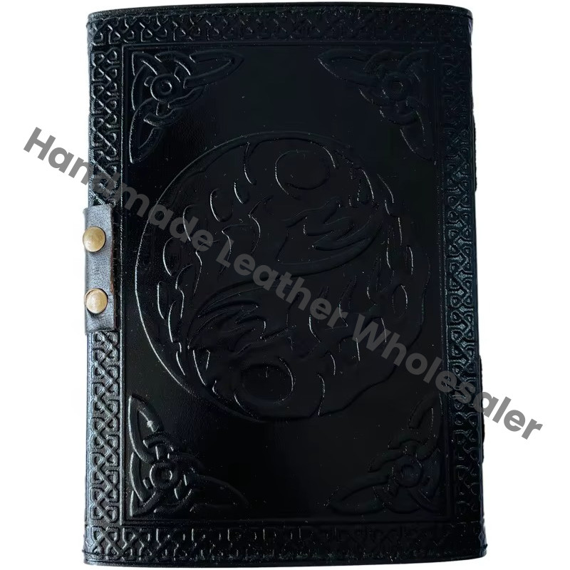 Fairy Leather Journal Vintage Book Spells Sun Moon Women Celtic Writing Black Handmade Embossed Deckle Art Paper Gift