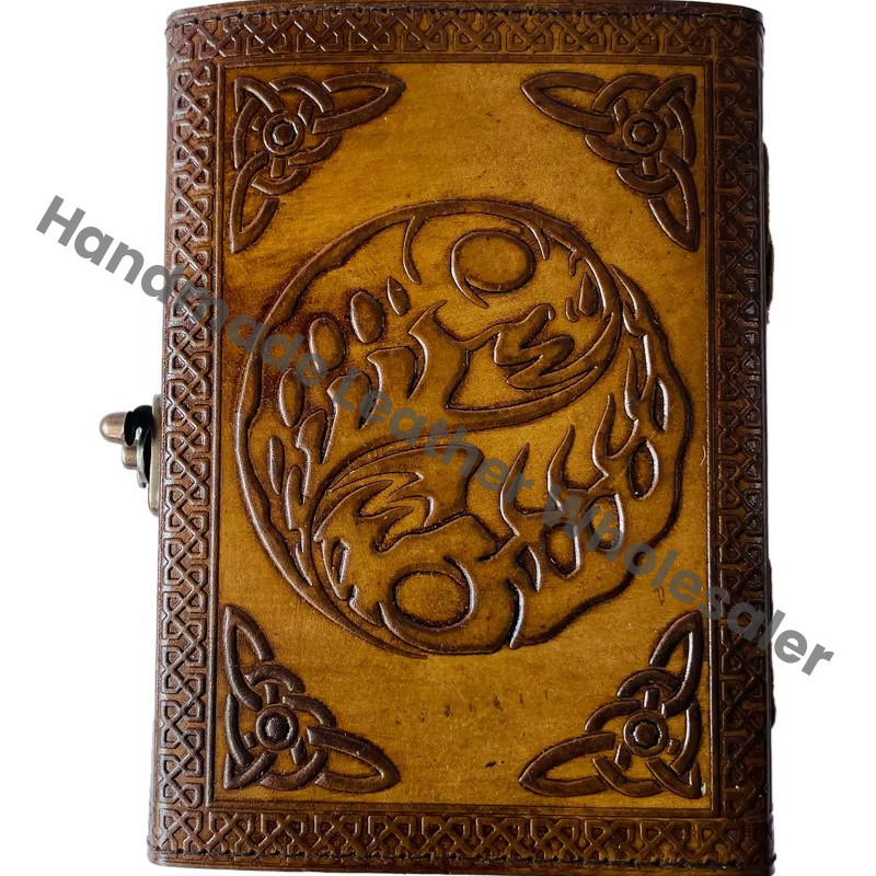 Fairy Women Vintage Leather Book of Spells Celtic Wiccan Journals for Writing Prop Charcoal Handmade Embossed Deckle Art