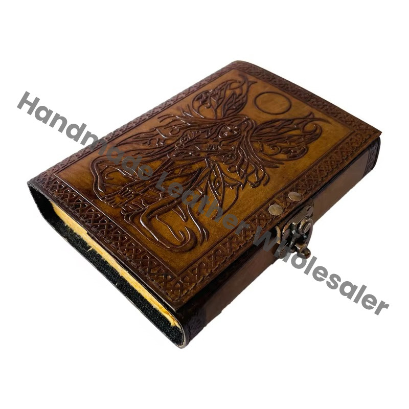 Fairy Women Vintage Leather Book of Spells Celtic Wiccan Journals for Writing Prop Charcoal Handmade Embossed Deckle Art
