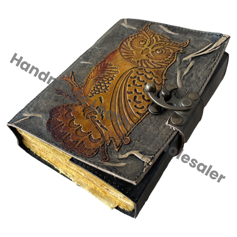 Fashion Style Notebooks Owl Leather Journals Hardcover Thermal Binding Vintage Embossing Pattern Charcoal Gift Writing Notebooks