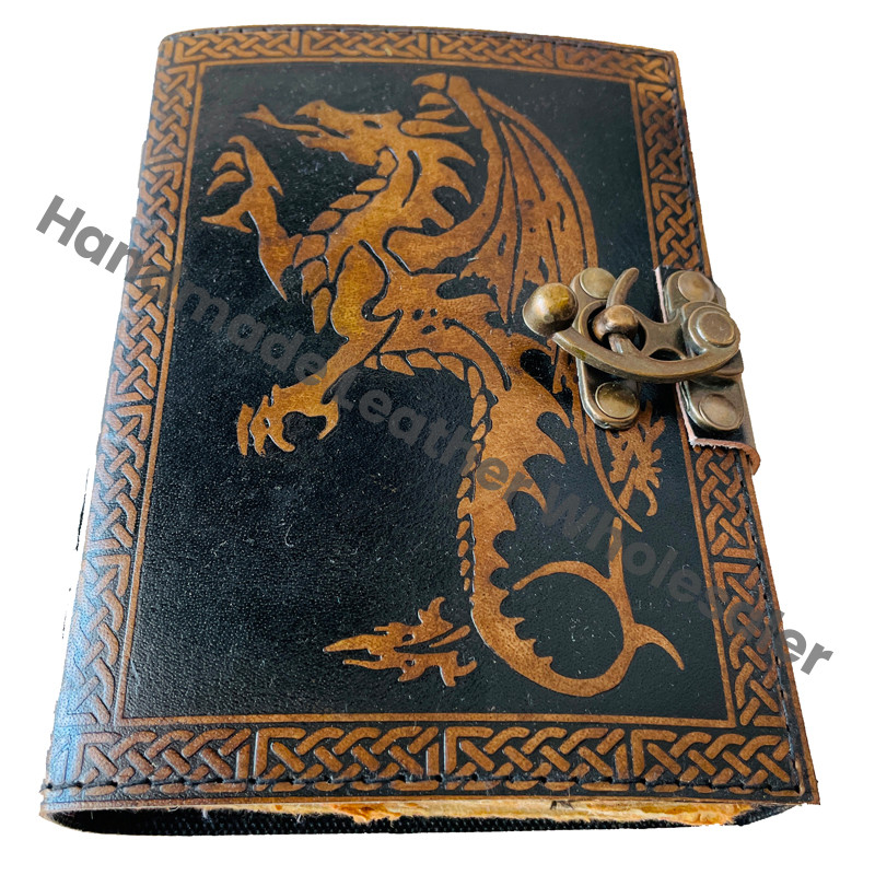 Fire Dragon Vintage Leather Journal for Women Large Book Shadows Sketchbook Recyclable Handmade Paper Charcoal Planner Gift