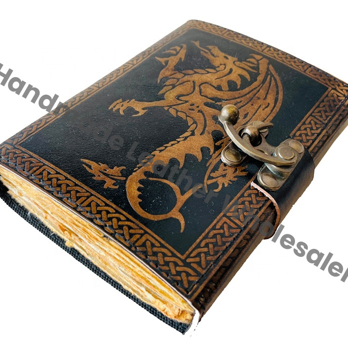 Fire Dragon Vintage Leather Journal for Women Large Book Shadows Sketchbook Recyclable Handmade Paper Charcoal Planner Gift
