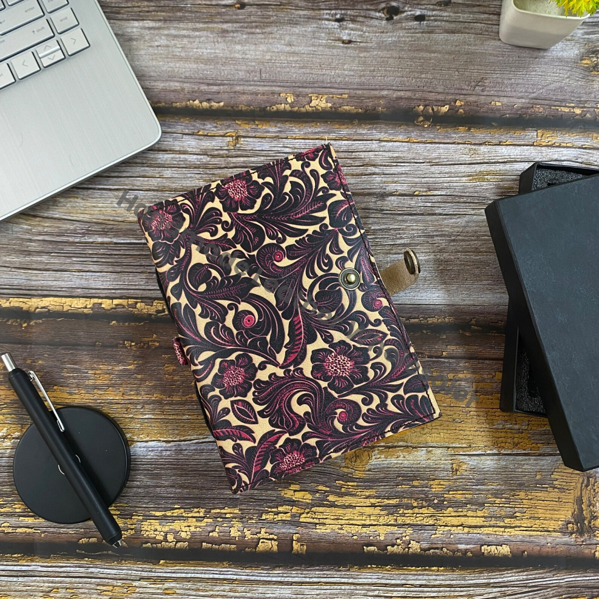 Floral Leather Journal: Handstitched Diary, Sketchbook with Colorful Paper