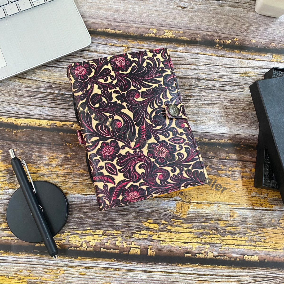 Floral Leather Journal: Handstitched Diary, Sketchbook with Colorful Paper