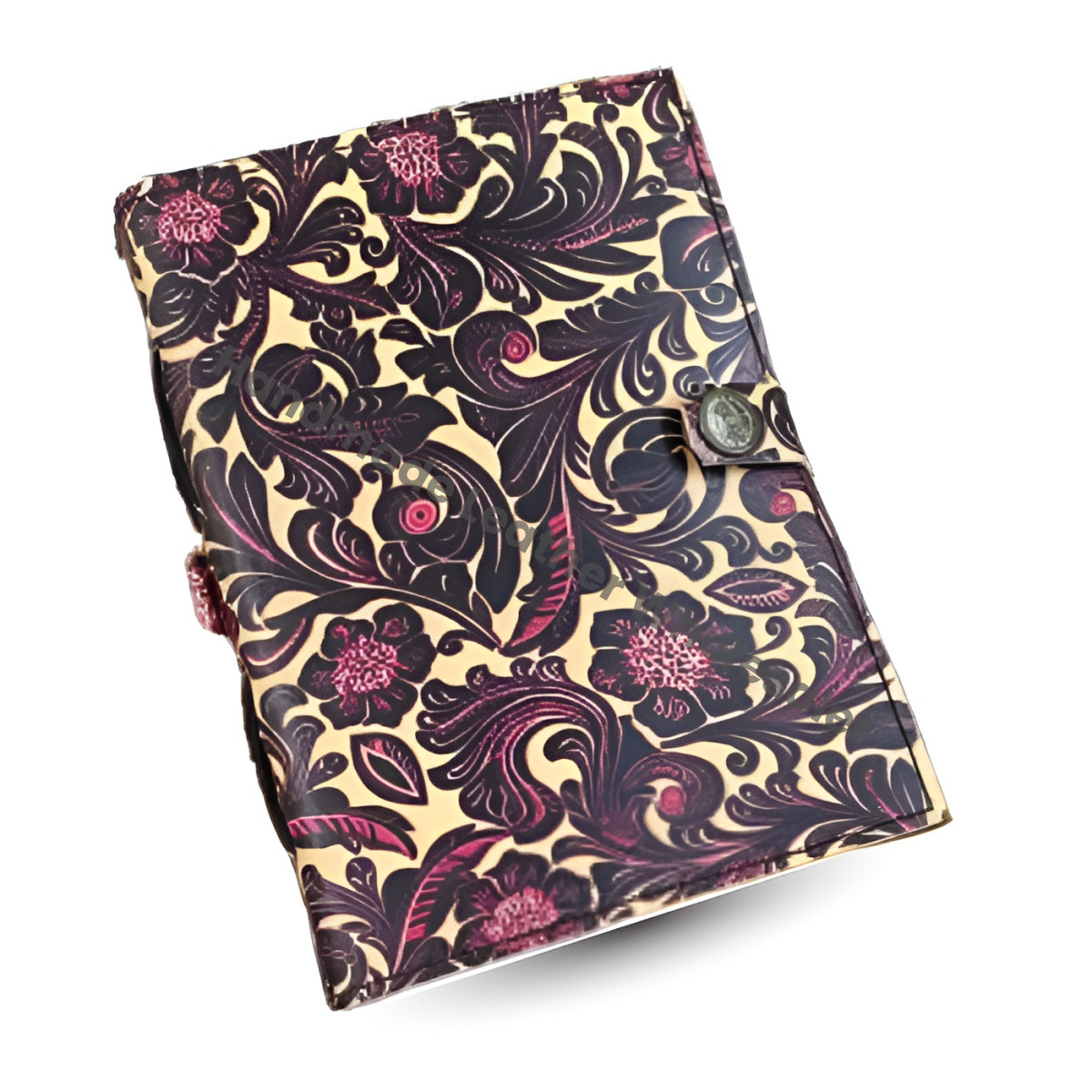 Floral Leather Journal: Handstitched Diary, Sketchbook with Colorful Paper