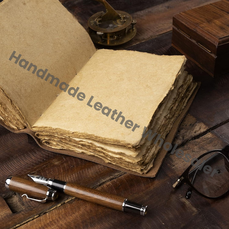 Flower Embossed Leather Journal with Heart Lock – Handmade Deckle Paper Diary