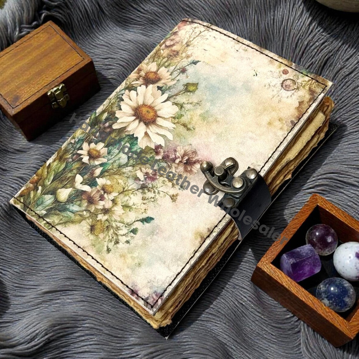Flower Leather journal Vintage Sun Forest Grimoire Handmade Book of Shadows, Spell book Wiccan Pagan Gothic Magic Diary
